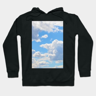 Photograph of pretty white puffy clouds in a bright blue sky. Hoodie